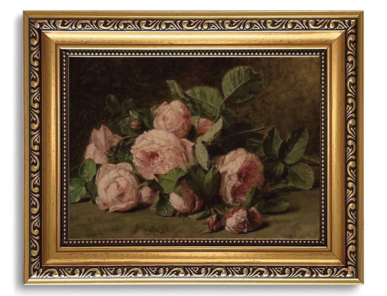 KISSFOX Gold Framed Wall Art Rose Floral Dark Botanical Rustic For Living Room