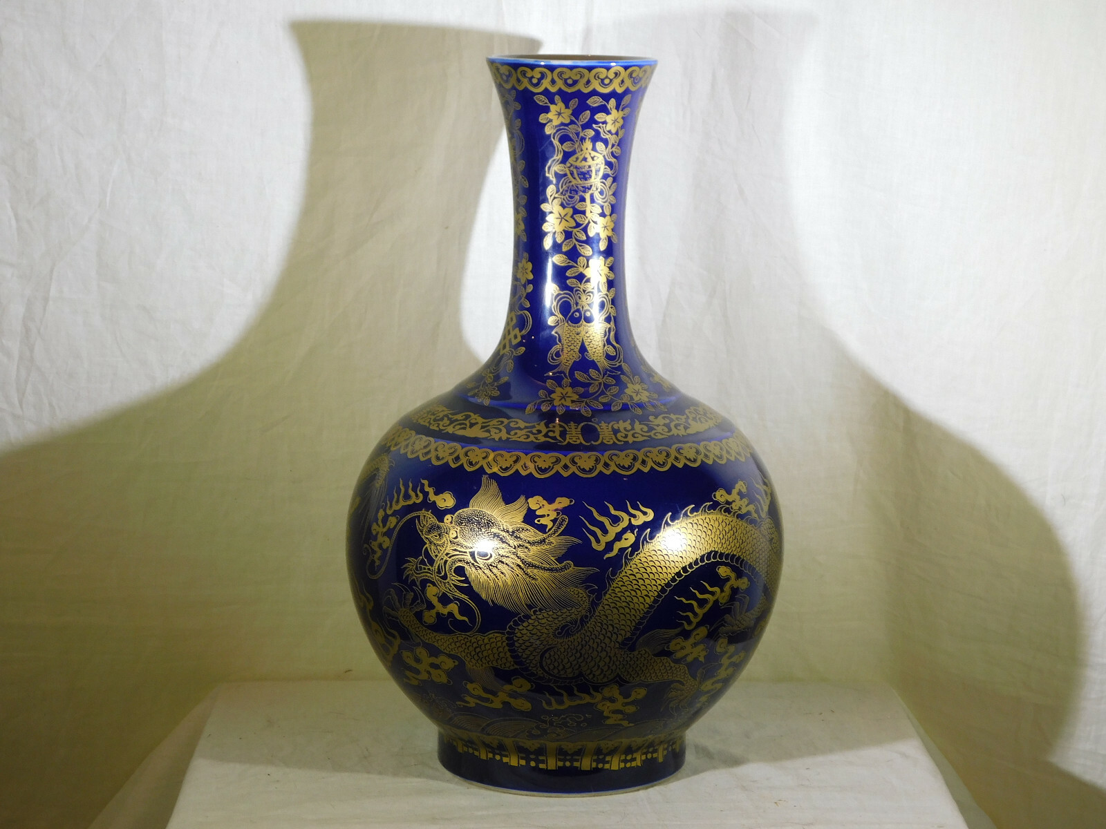 Chinese Qing Dy Kangxi Reign Mark Gold Gilded Dragon Large Vase