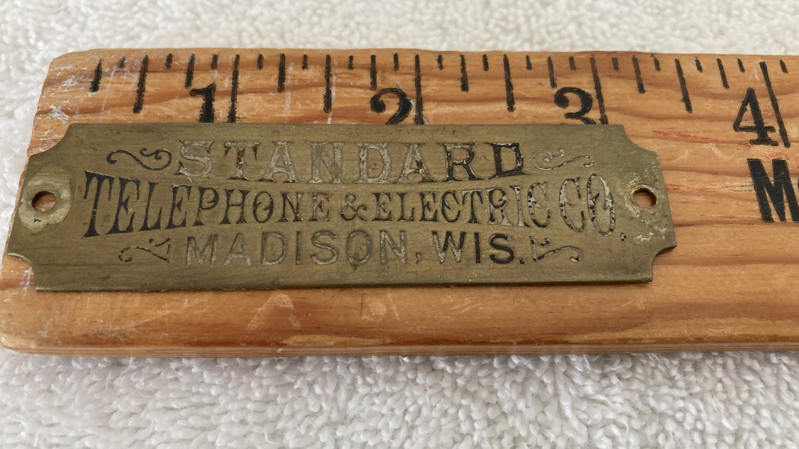 RARE Vintage Standard Telephone Elecric Madison WIS. Brass NamePlate Tag Phone