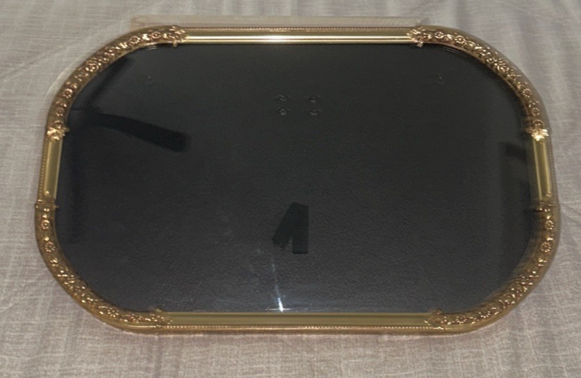 Vintage Oblong Convex Glass Metal Flowers Photo Frame  15.5”x10”
