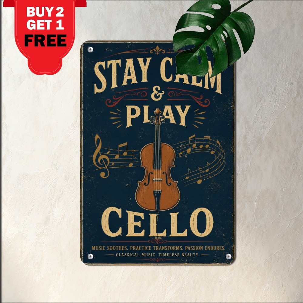 Keep Calm Play Cello Classical Symphony 8x12 Orchestral Music Metal Tin Sign