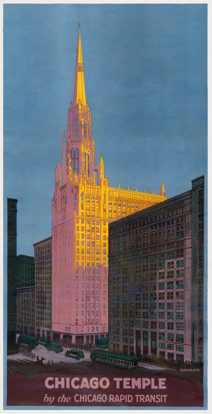 Vintage Chicago Temple Illinois Travel Poster Print Vintage Chicago Temple Illinois Travel Poster Print