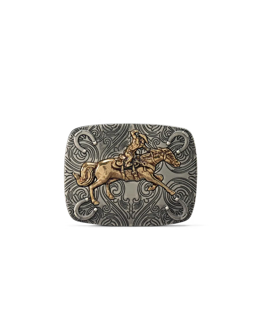 Tecovas Cowboy Horseshoe Belt Buckle Antique Nickel Brass Western Men's