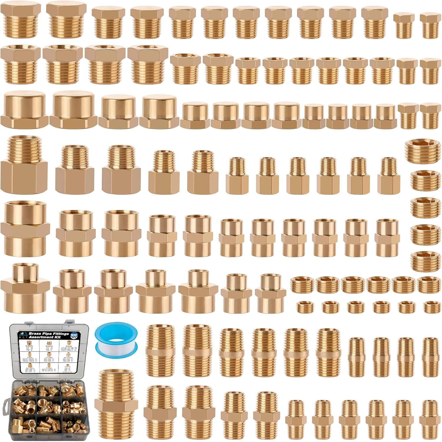 106PCS Brass Pipe Fittings Assortment Kit,1/8\