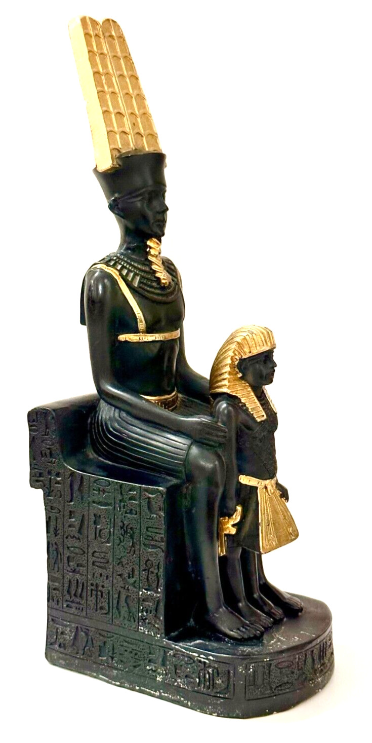Egyptian Pharaoh King & Son Statue Seated Pharaonic Symbols Big Size 11.5\