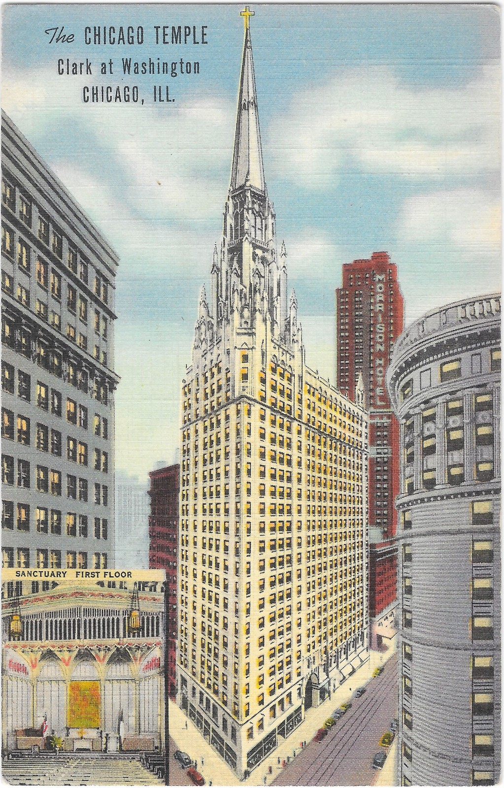 Chicago Temple First Methodist Church IL Linen Curteich Postcard