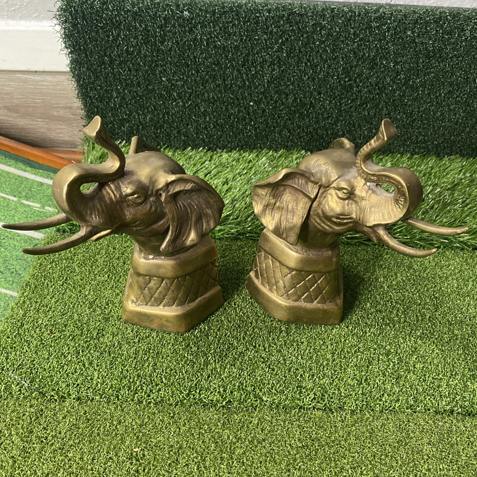 Vintage Dowco Brass Elephant Book Ends 