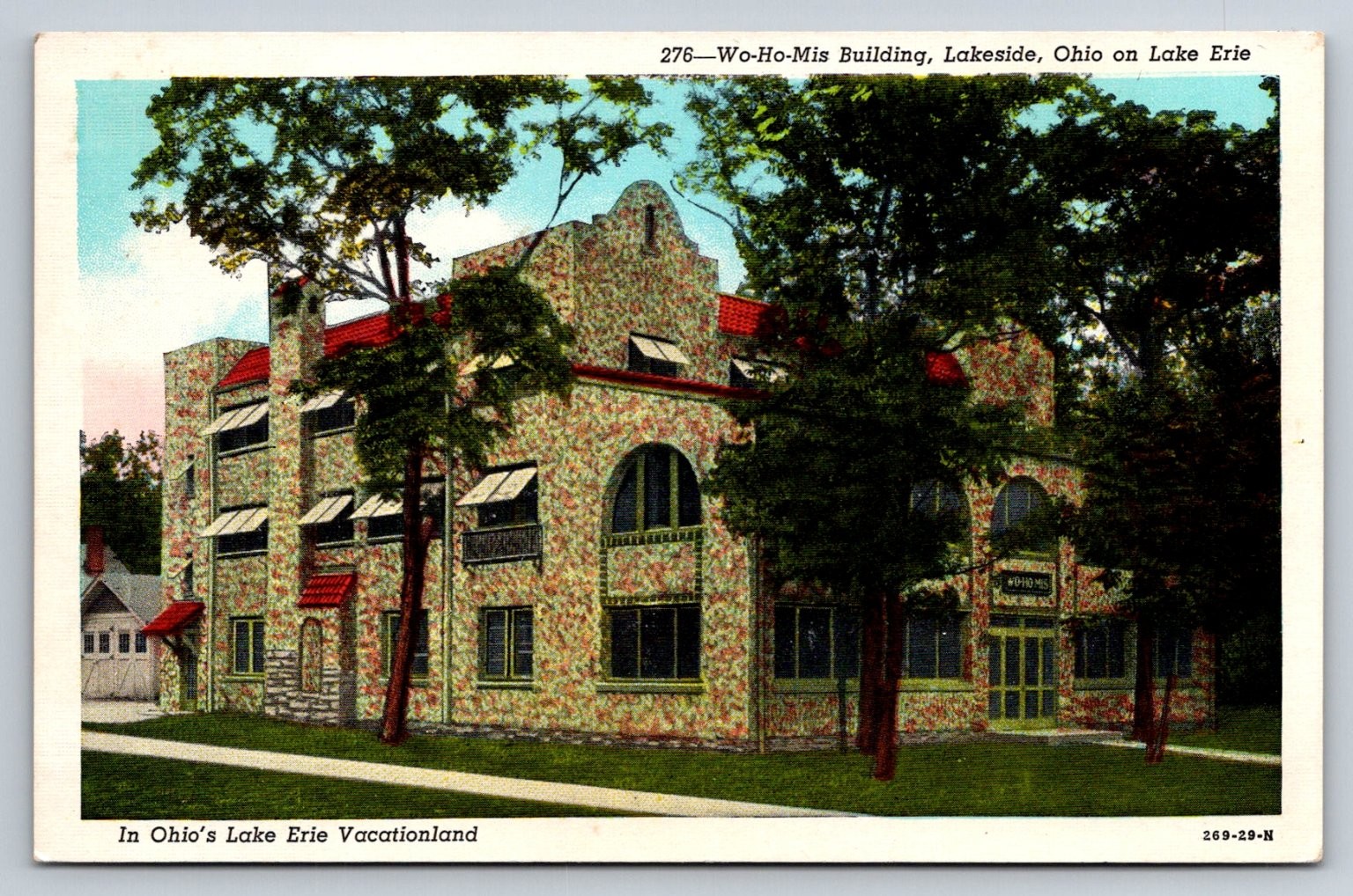 Wo-Ho-Mis Building Lakeside Ohio Lake Erie Vacationland Postcard C.T. Art