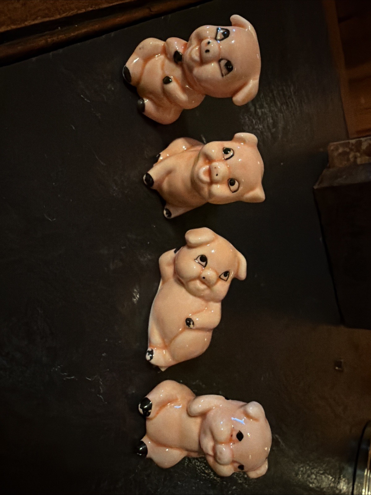 Vintage Miniature Porcelain Pig Figurines Japan Pink Glossy Farm Animal Set of 4 Vintage Miniature Porcelain Pig Figurines Japan Pink Glossy Farm Animal Set of 4
