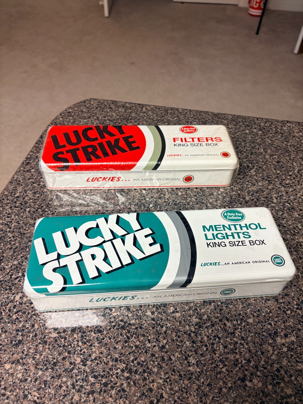 Lucky Strike Regular and Menthol King Size Cigarette Tins Vintage - New, EMPTY. Lucky Strike Regular and Menthol King Size Cigarette Tins Vintage - New, EMPTY.