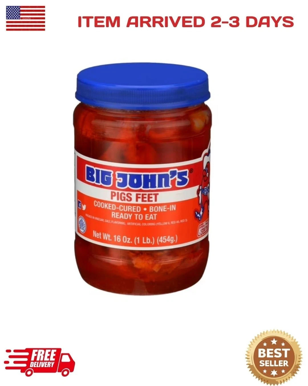 Big John's Pickled Pigs feet 16 oz, Convenient Resealable Plastic Jar