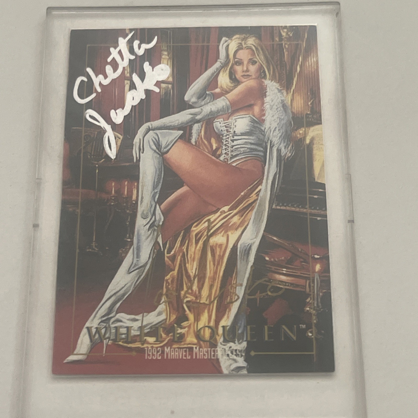 AUTO Skybox 1992 Marvel Masterpieces Card WHITE QUEEN Signed JOE & CHETTA JUSKO AUTO Skybox 1992 Marvel Masterpieces Card WHITE QUEEN Signed JOE & CHETTA JUSKO