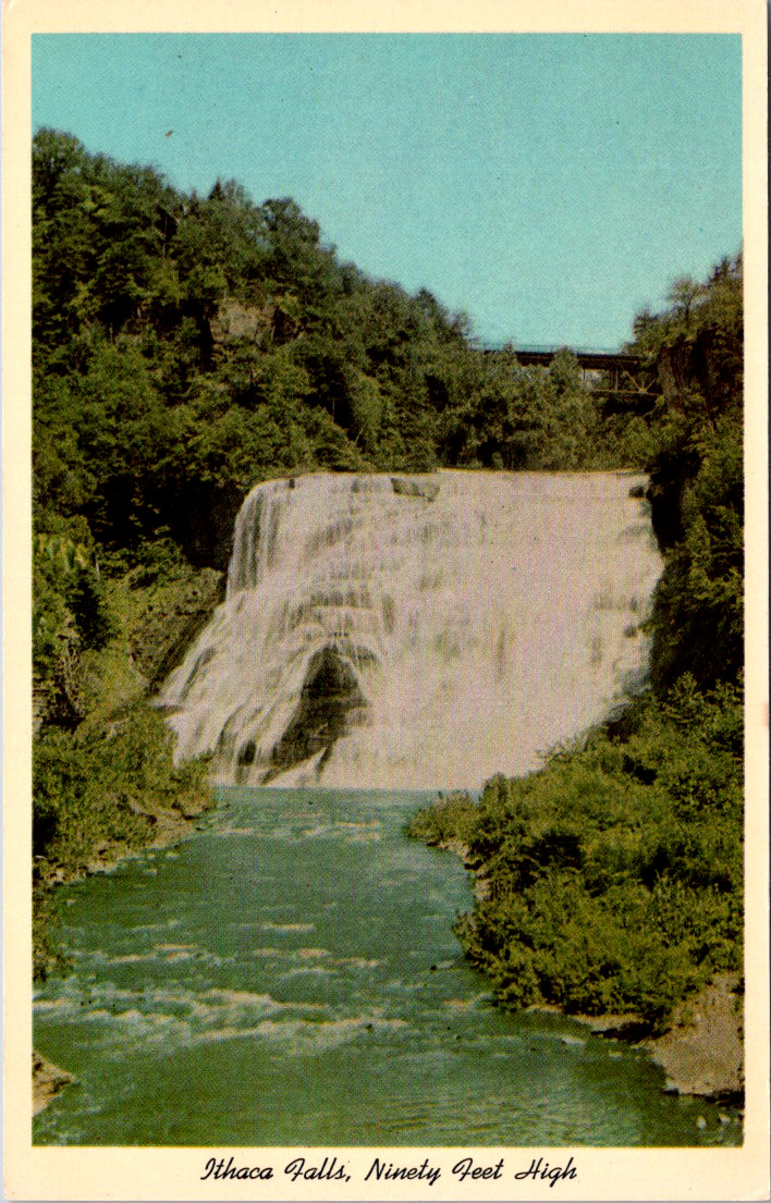 Vintage Postcard Ithaca Falls Ninety Feet High Ithaca New York Waterfall