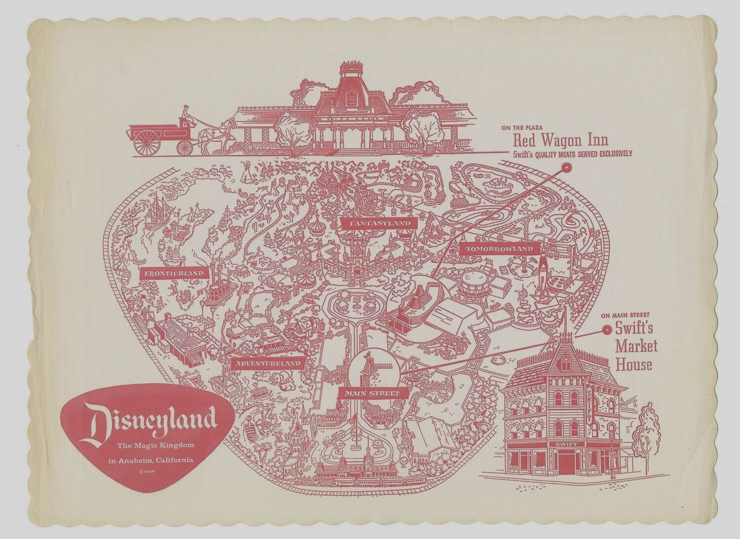Vintage 1950s Map of Disneyland Swift's Restaurant paper placemat Vintage 1950s Map of Disneyland Swift's Restaurant paper placemat