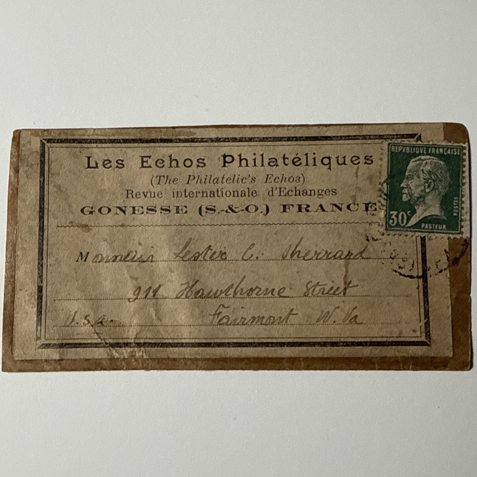 1920s Louis Pasture Stamped French Label Les Echos Philateliques Philatelic Echo