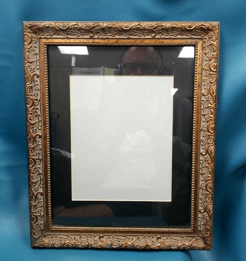 Ornate Floral Embossed Gold Picture Frame w Mat Black Border Inner Window 14x17