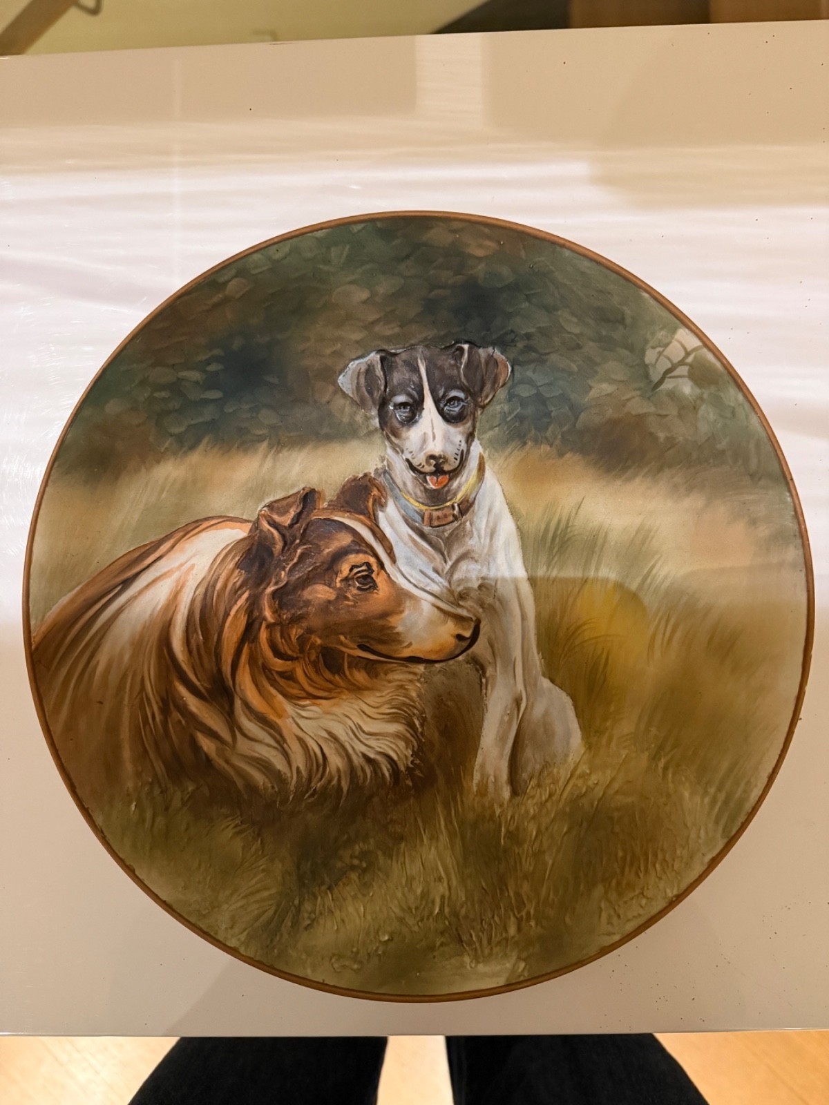 Nippon Hand Painting Dog Relief wall hanging plate - RARE - Excellent Condition