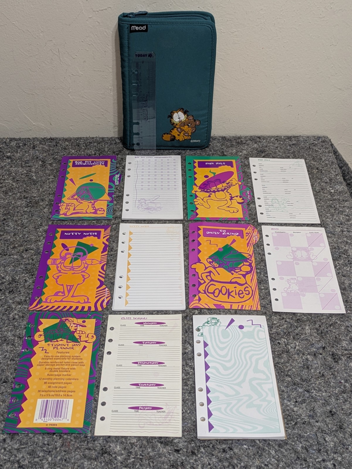 1990s Mead 3-ring Zippered Binder Embroidered Garfield & Pooky Complete Vintage 1990s Mead 3-ring Zippered Binder Embroidered Garfield & Pooky Complete Vintage