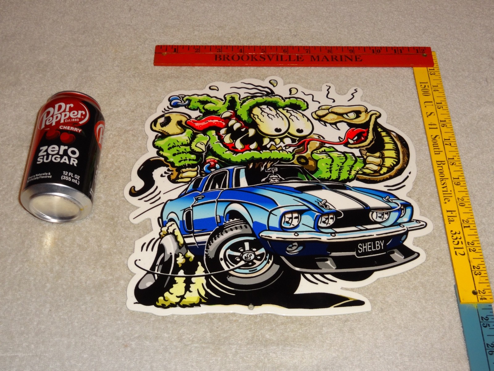 VINTAGE RATFINK +FORD SHELBY COBRA CAR & SNAKE METAL RAT FINK GASOLINE OIL SIGN VINTAGE RATFINK +FORD SHELBY COBRA CAR & SNAKE METAL RAT FINK GASOLINE OIL SIGN