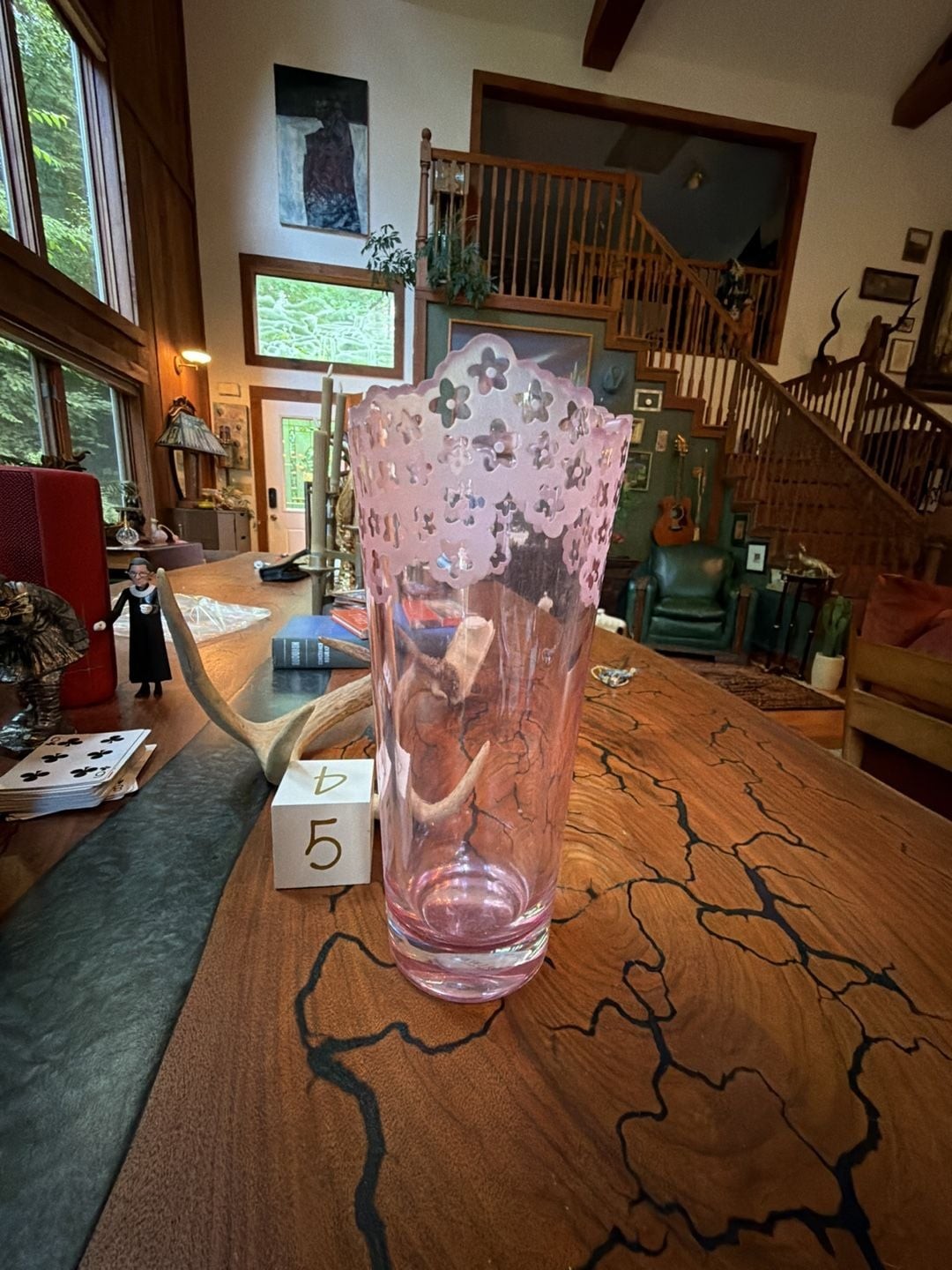 Galway Irish Crystal Pink Frosted Flower Etched Scalloped Vase Galway Irish Crystal Pink Frosted Flower Etched Scalloped Vase