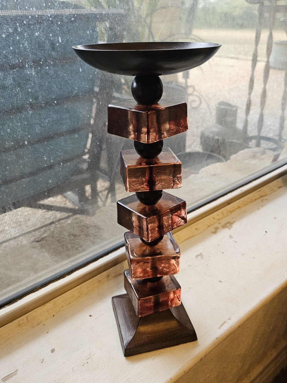 VTG Zodax Painted Metal & Amber Lucite Cubes 12” Candle Holder Unusual Design VTG Zodax Painted Metal & Amber Lucite Cubes 12” Candle Holder Unusual Design