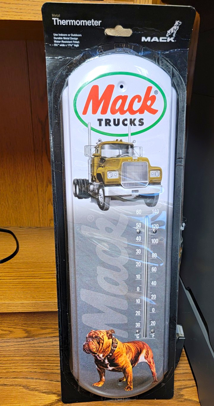 RARE Mack Trucks Metal Wall Thermometer With R Model And Bulldog RARE Mack Trucks Metal Wall Thermometer With R Model And Bulldog