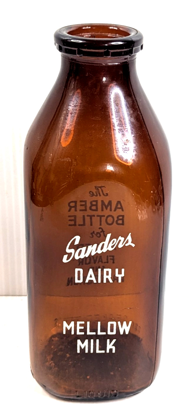 Vintage Mellow Milk Amber Milk Bottle Sanders Dairy Ohio One Quart 8.5