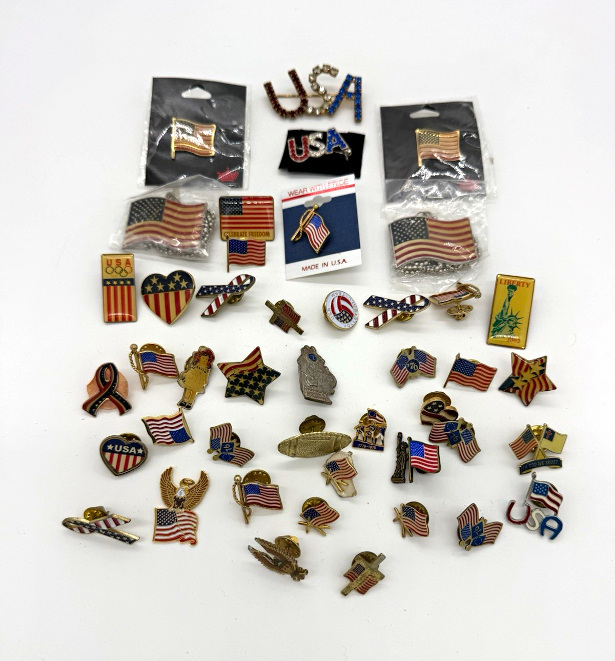 Large Vintage USA Patriotic Pin Lot American Flags 1976 Liberty Eagle Lapel Pins Large Vintage USA Patriotic Pin Lot American Flags 1976 Liberty Eagle Lapel Pins
