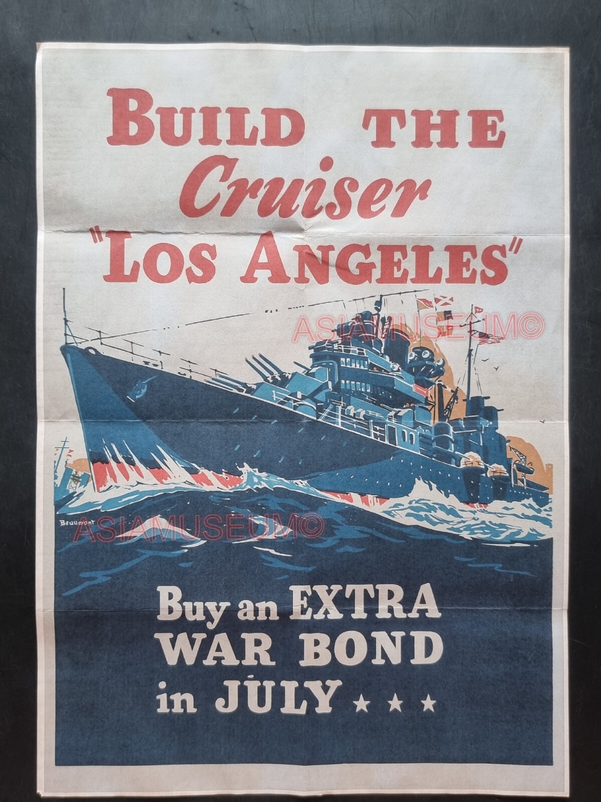 1943 WW2 USA AMERICA BUILD CRUISER BUY WAR BOND NAVY SHIP  PROPAGANDA POSTER 602