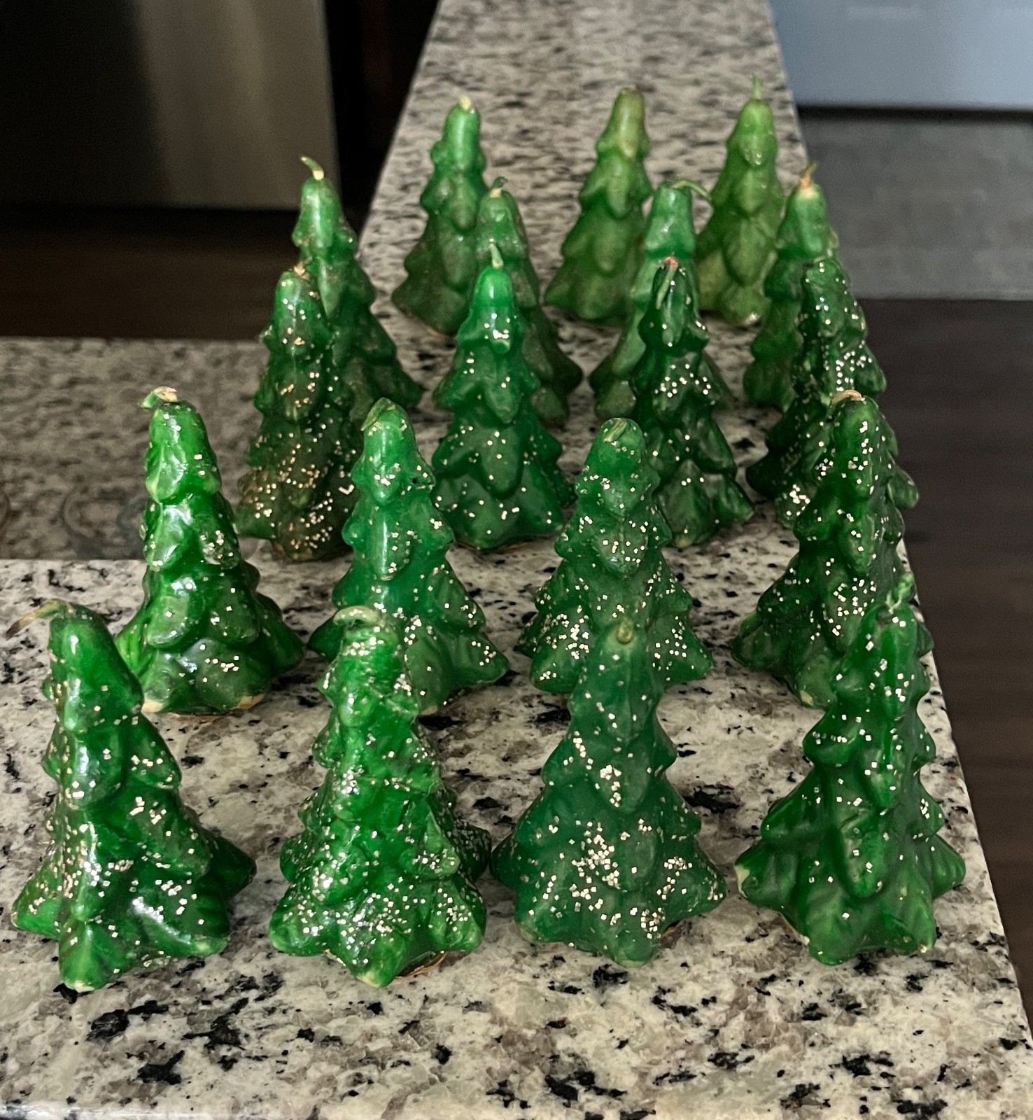 Vtg 19 Gurley GREEN Christmas TREES With GLITTER 3\