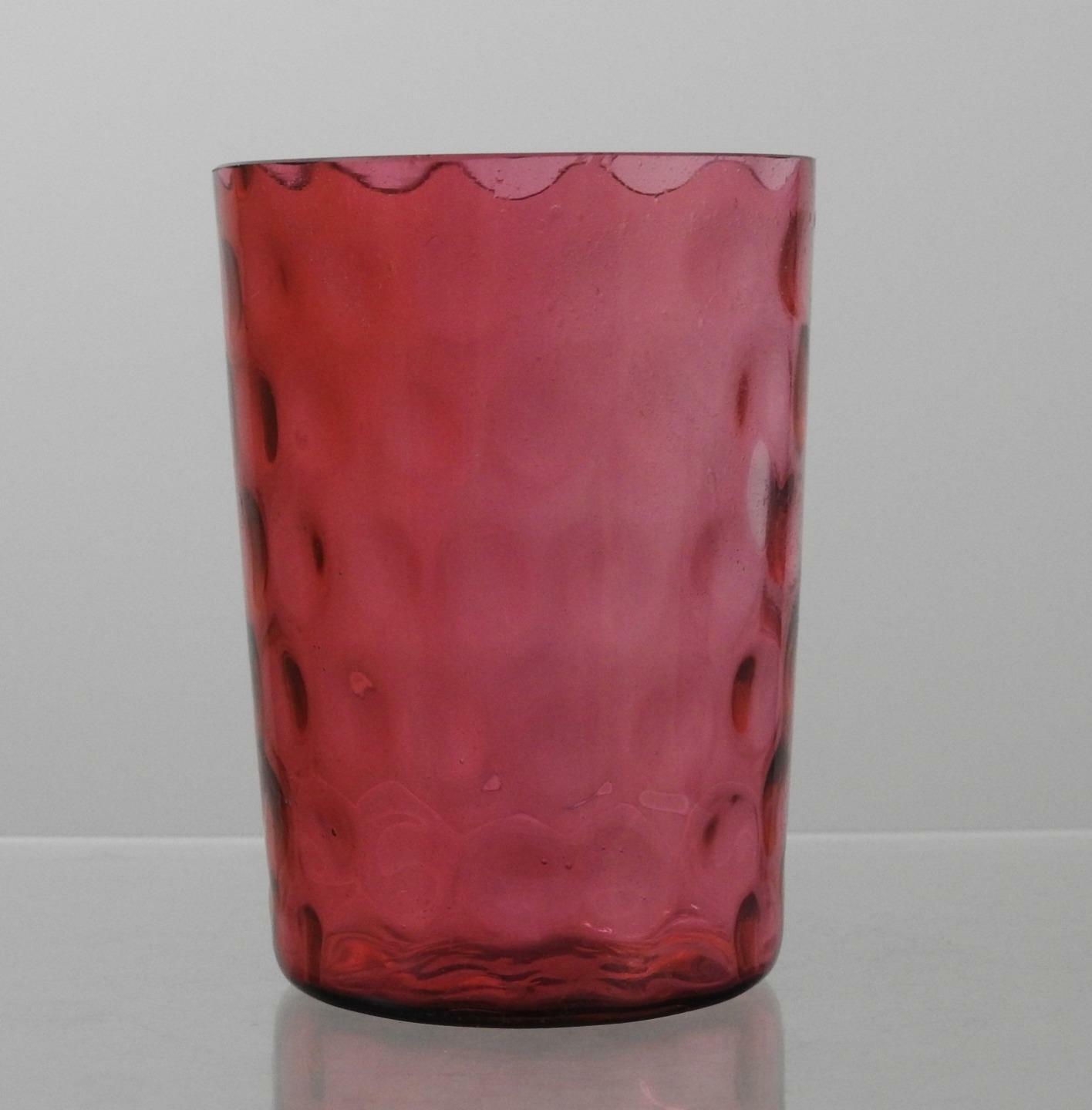 Vintage Cranberry Red Bubble Thumbprint Glass Flat Bottom Tumbler 3 7/8\