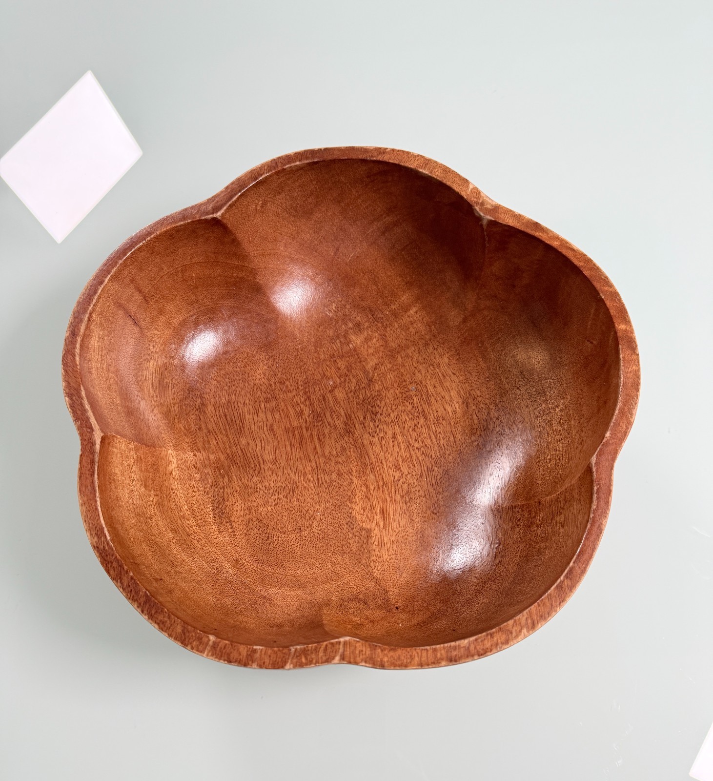 VTG Monkey Pod Handcrafted Wood Bowl Flower Shape Mid-Century Design - Large