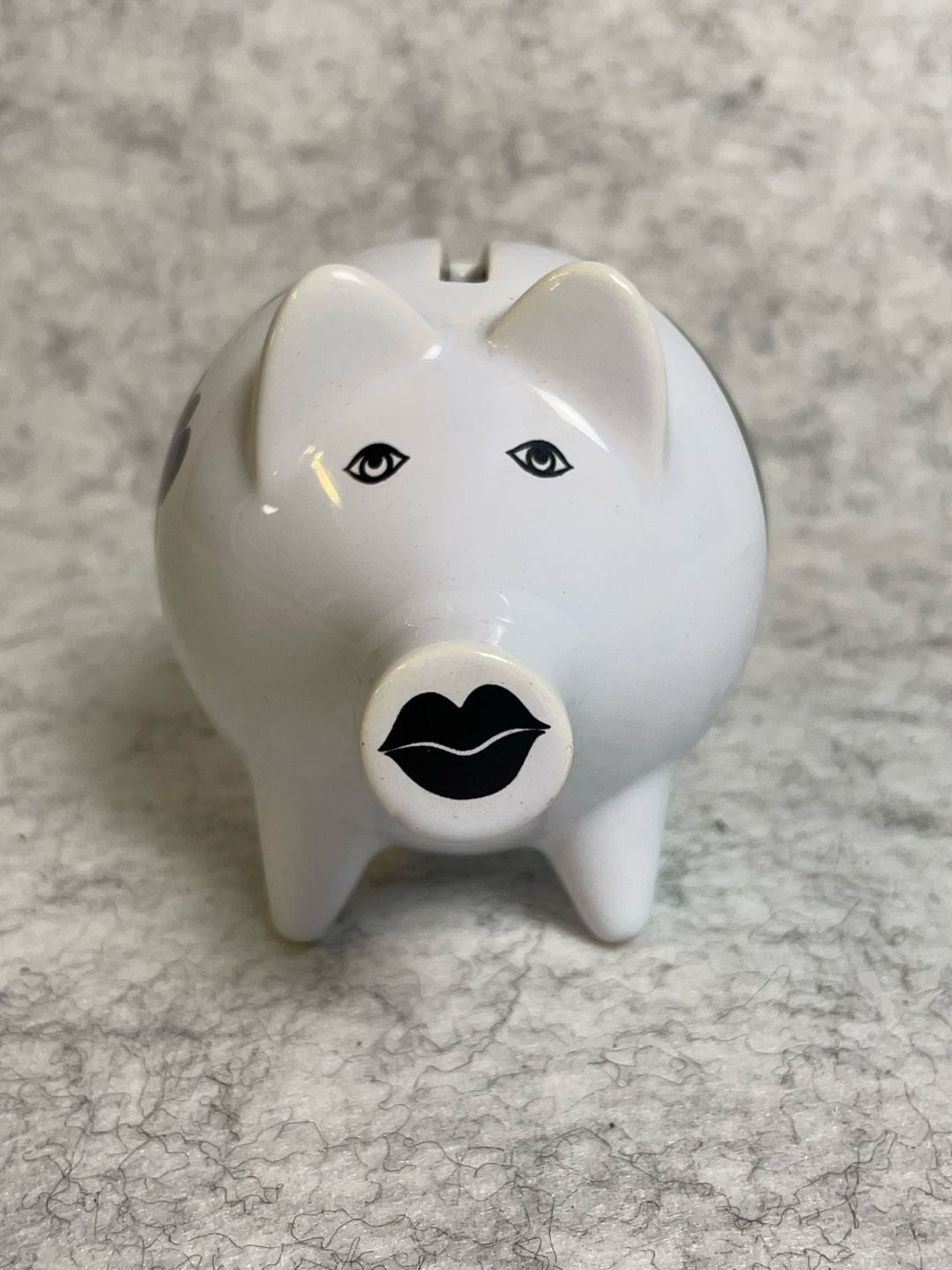 Vintage Scheurich West Germany White Ceramic Piggy Bank with Lips and Eyes Graph