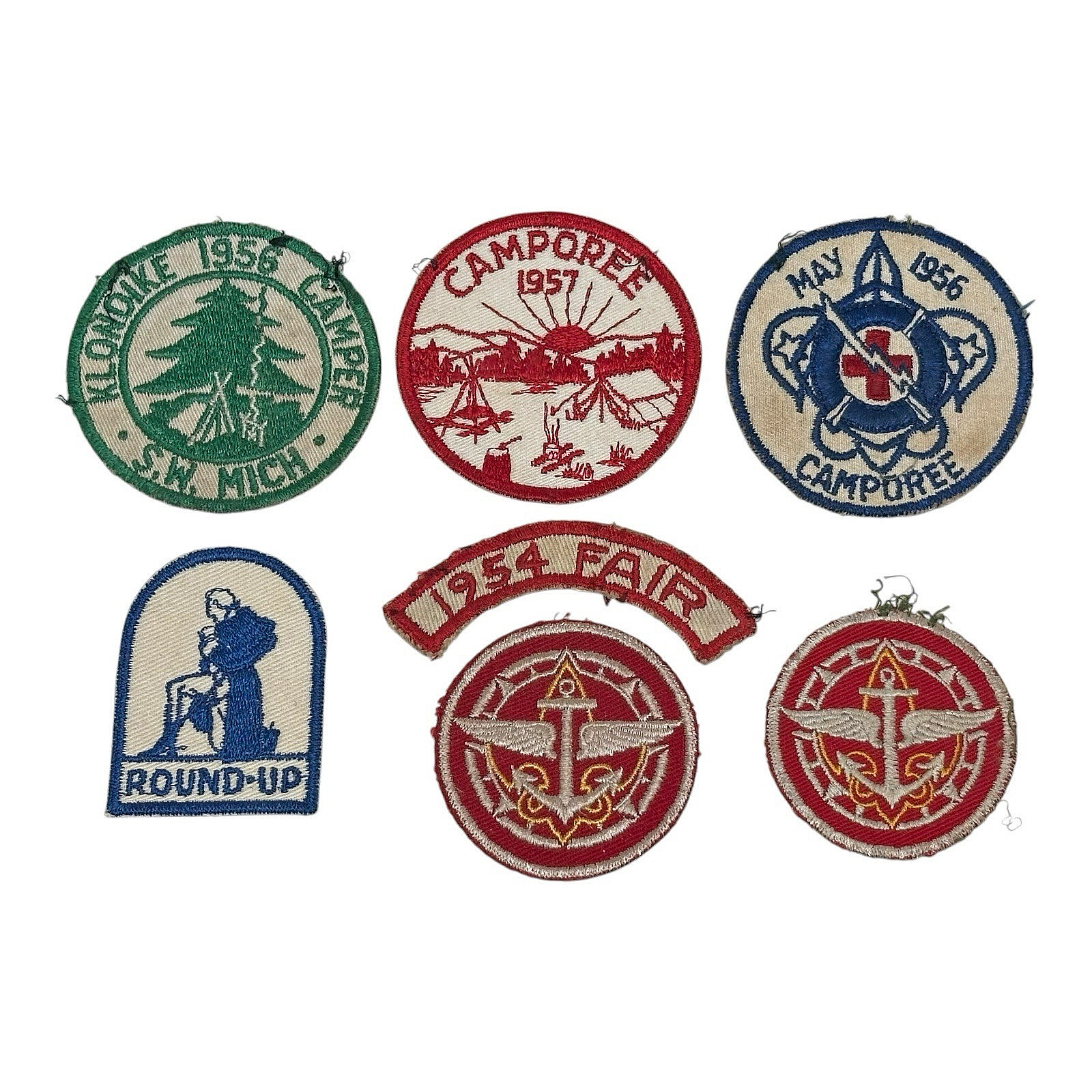 VINTAGE 1950s BOY SCOUT PATCH LOT - KLONDIKE, CAMPOREE, ROUND-UP, WINGED ANCHOR