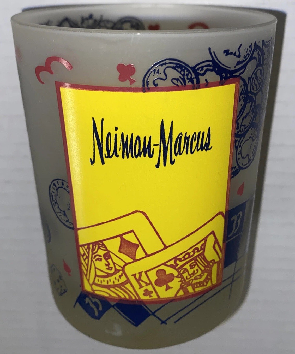 RARE Vintage Neiman Marcus Las Vegas Highball Glass Gambling Theme Frosted Promo