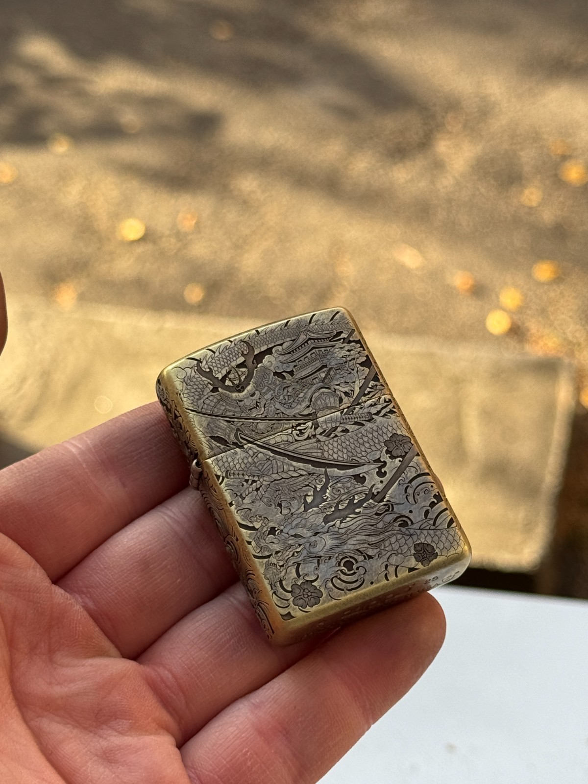 Zippo Armor Antique Brass Samurai Vintage Engraved Lighter Japanese Warrior Zippo Armor Antique Brass Samurai Vintage Engraved Lighter Japanese Warrior