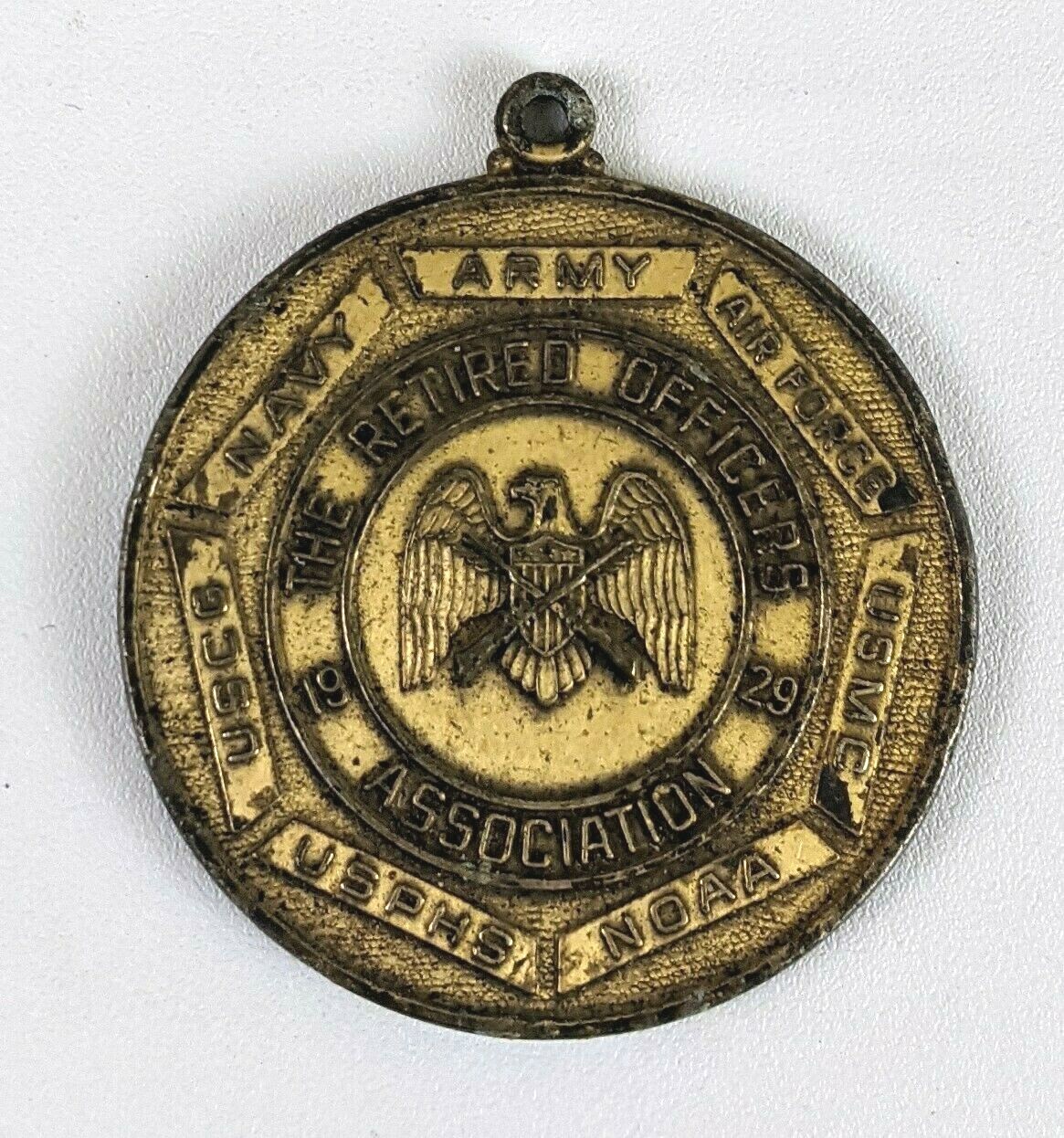 1929 Vtg Retired Officers Association Brass Medallion Medal Army Navy Marines