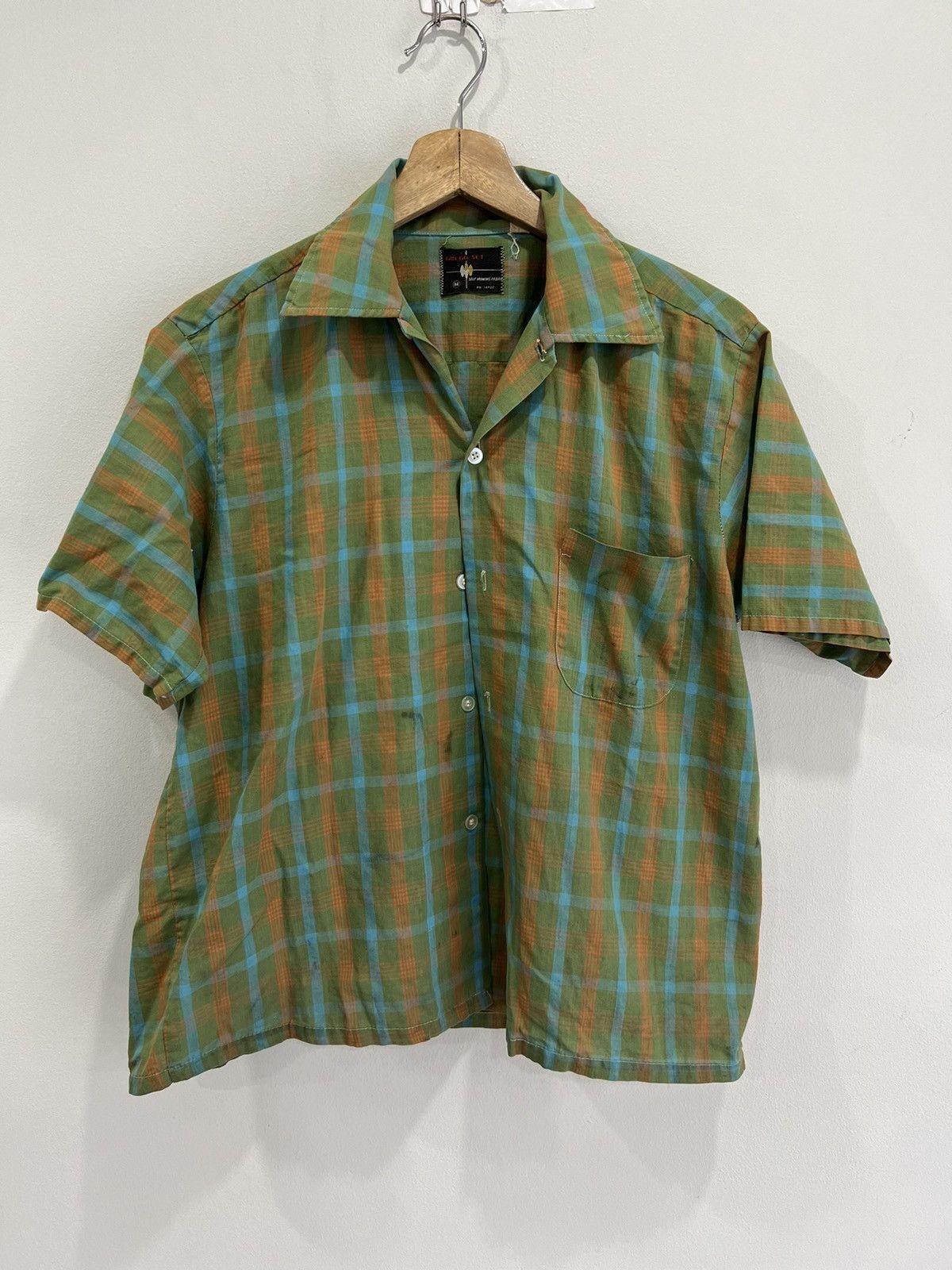Vtg 70s 60s Gregg Set Plaid Button Up Shirt short cropped Vtg 70s 60s Gregg Set Plaid Button Up Shirt short cropped