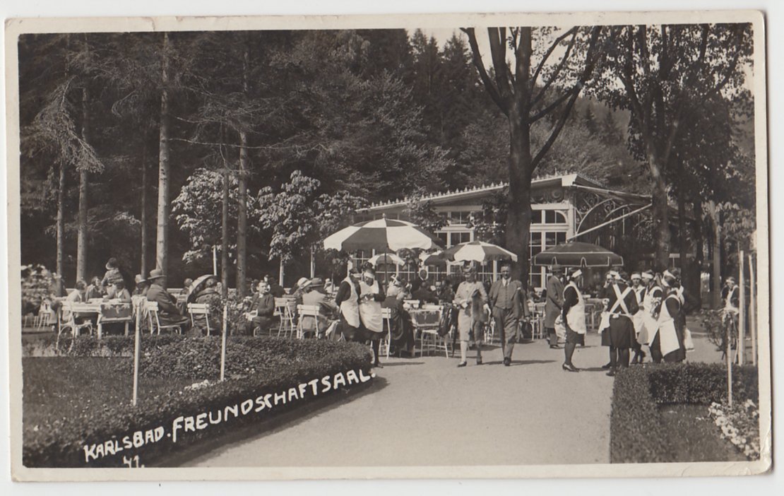 1932 KARLSBAD Freundschaftsaal Real Photo RPPC Postcard Cafe Czech Republic