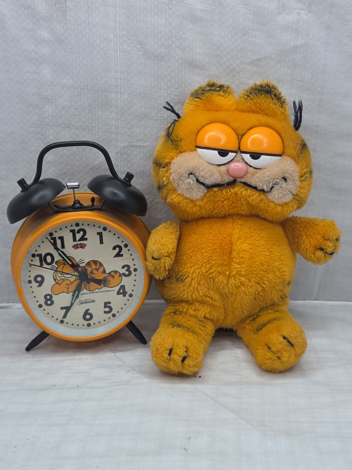 Vintage 1978 1981 Garfield Sunbeam Alarm Clock & Plush Toy Lot Retro Decor
