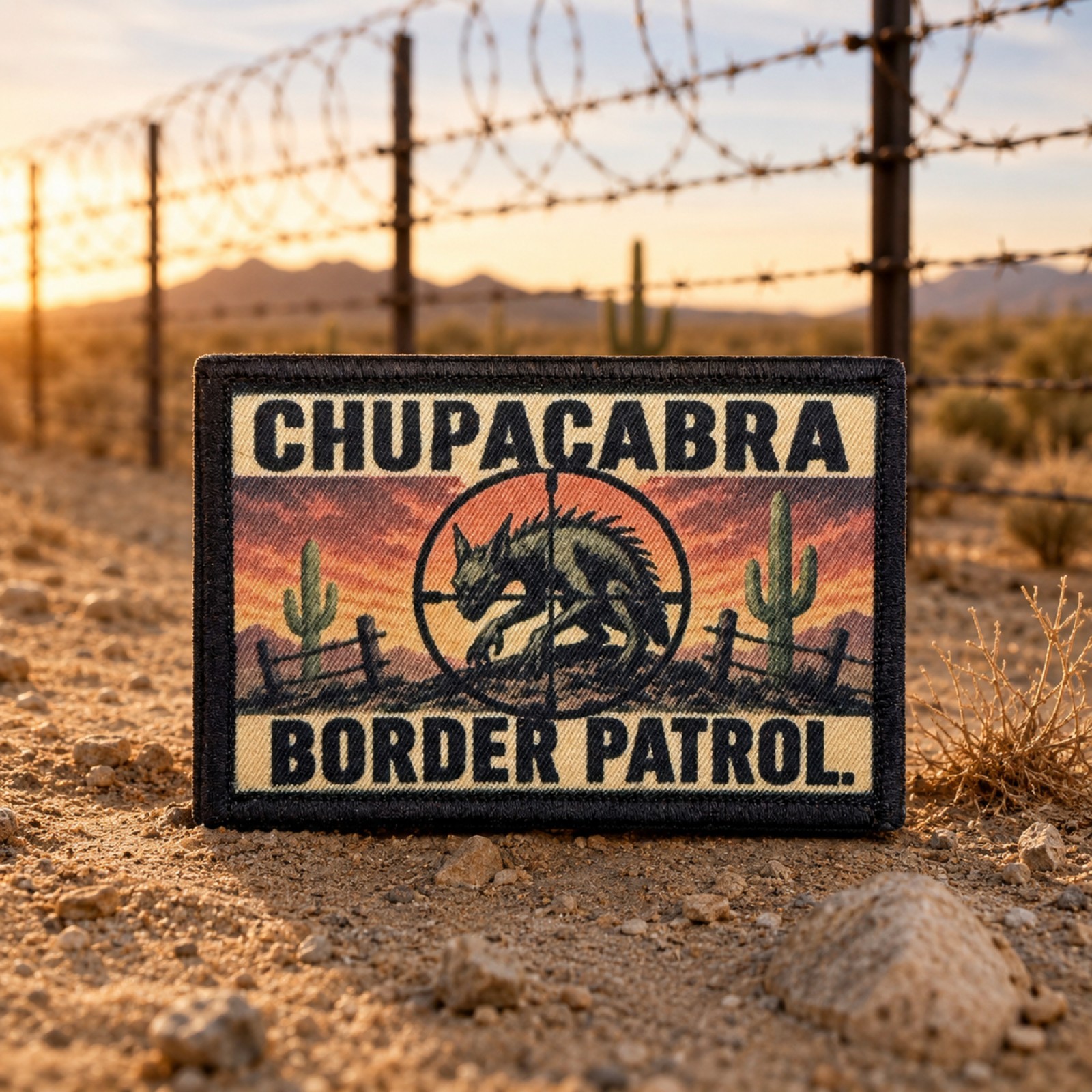 Chupacabra Border Patrol Morale Patch - Cryptid Hunter Southwest Desert Mythical
