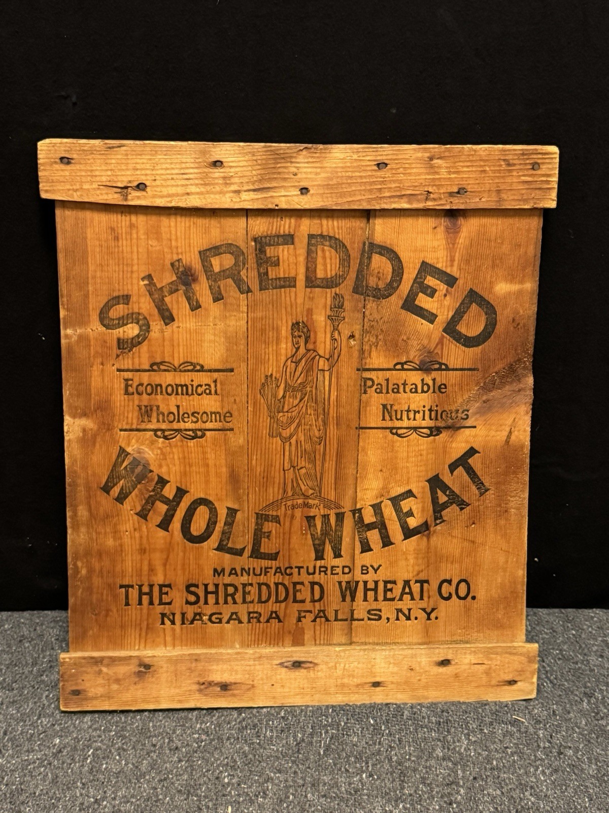 Vintage Wooden Advertising Panel Shredded Whole Wheat Niagara Falls, NY