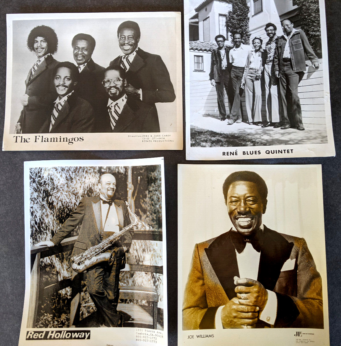Vintage Publicity Photo Lot R&B Jazz Flamingos, Red Holloway, Joe Williams, Rene Vintage Publicity Photo Lot R&B Jazz Flamingos, Red Holloway, Joe Williams, Rene