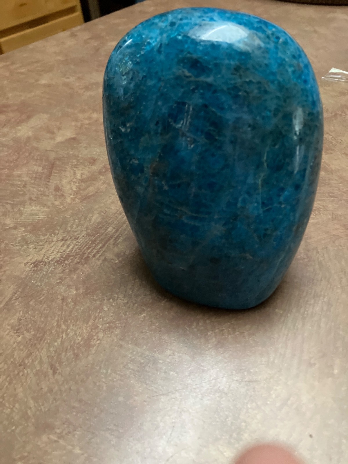 NICE Blue Apatite stone about 3-1/2 Lbs. 5” tall x 4” w x 10” circumference NICE Blue Apatite stone about 3-1/2 Lbs. 5” tall x 4” w x 10” circumference