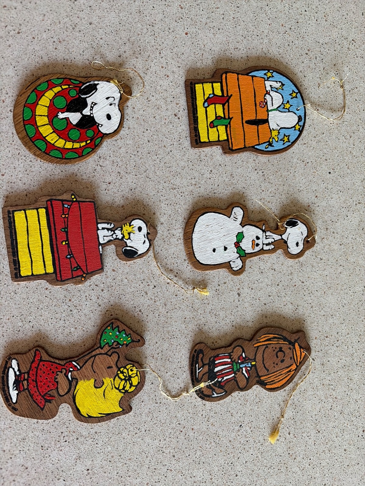 Vintage Peanuts Snoopy Woodstock Lucy Linus Patty Wooden Hanging Ornaments