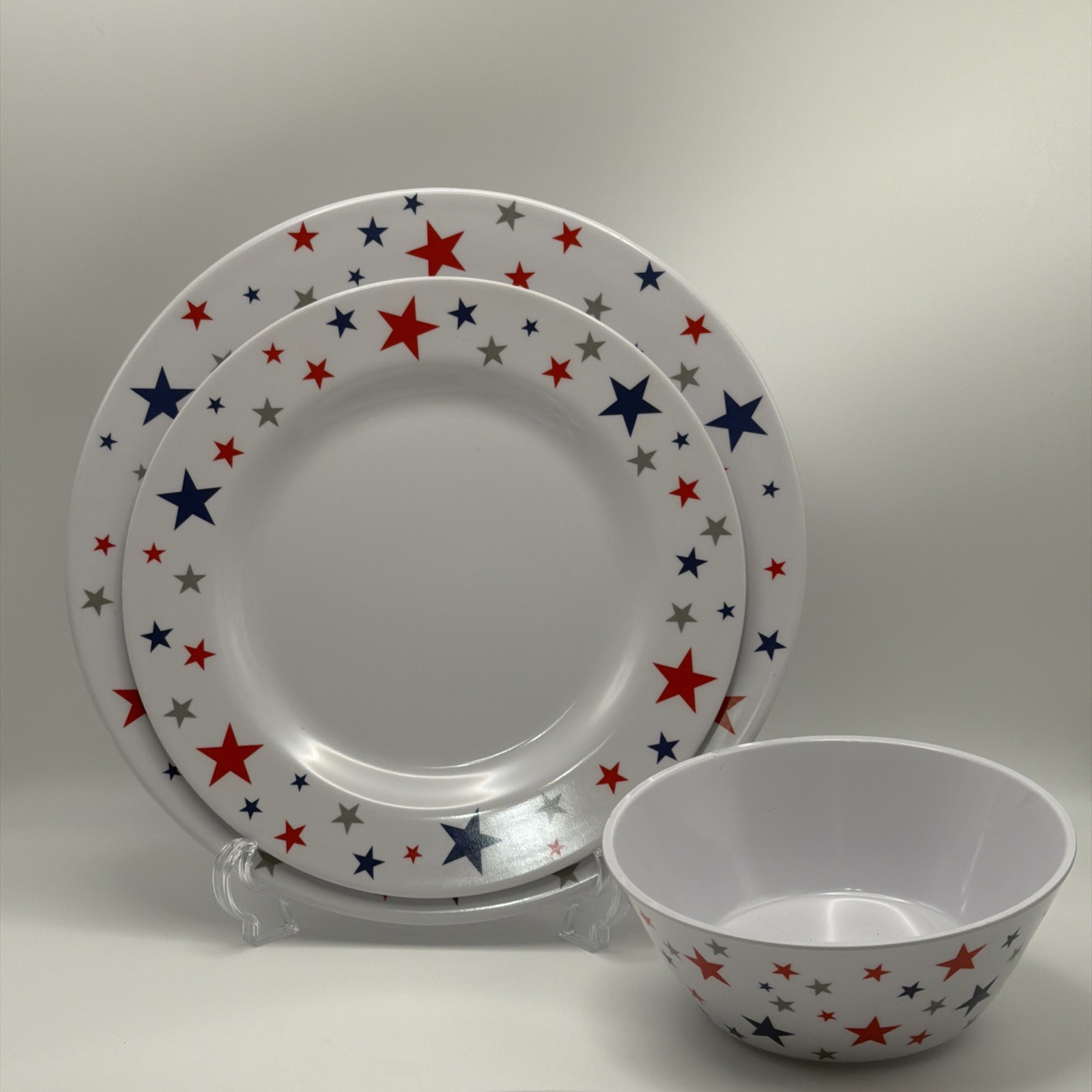 12pc 4th Of July Stars & Stripes Melamine Dinnerware Dinner Lunch Plates Bowls