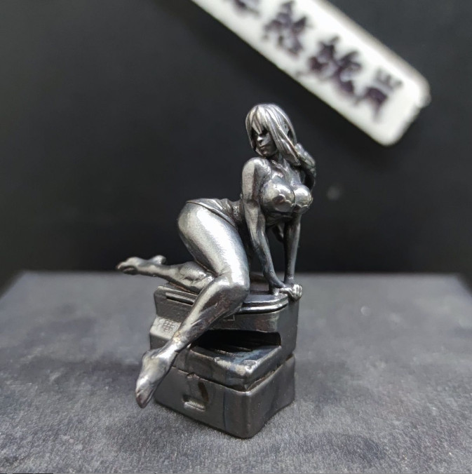 Vintage Brass Busty Woman Statue with Short Skirt Sexy Bombshell Beauty Figure