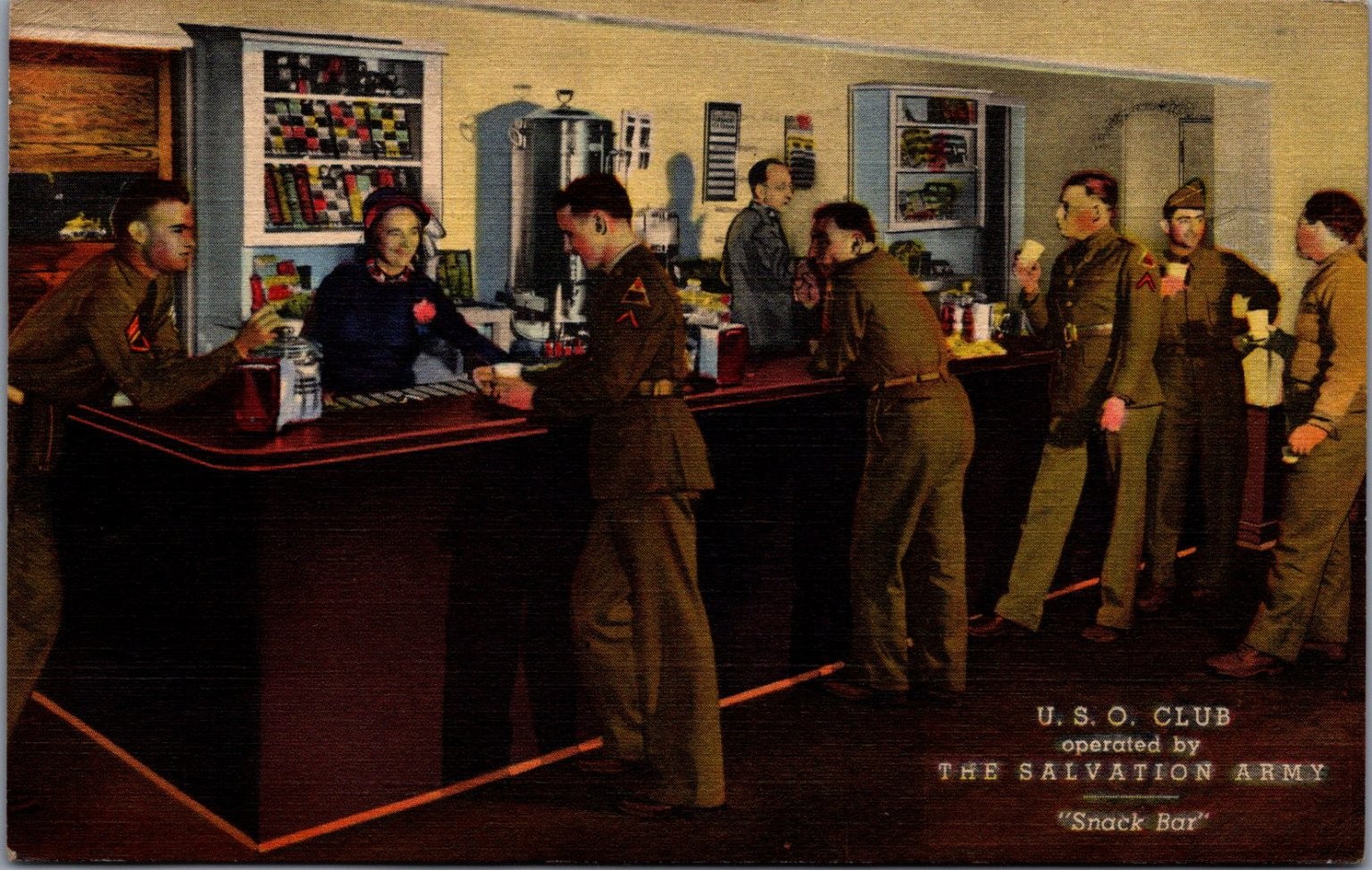 1943 USO Club Snack Bar Salvation Army WWII Military Postcard Oklahoma 1943 USO Club Snack Bar Salvation Army WWII Military Postcard Oklahoma