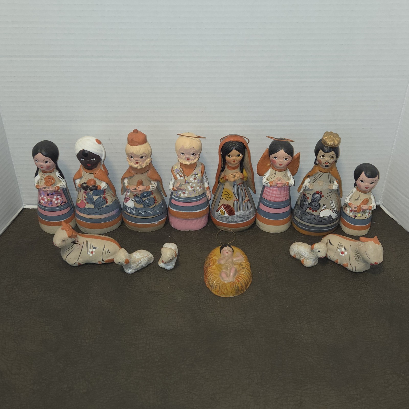 Vintage Mexican Tonala Clay Nativity Set 15 Pc Nacimiento Folk Art Hecho En...