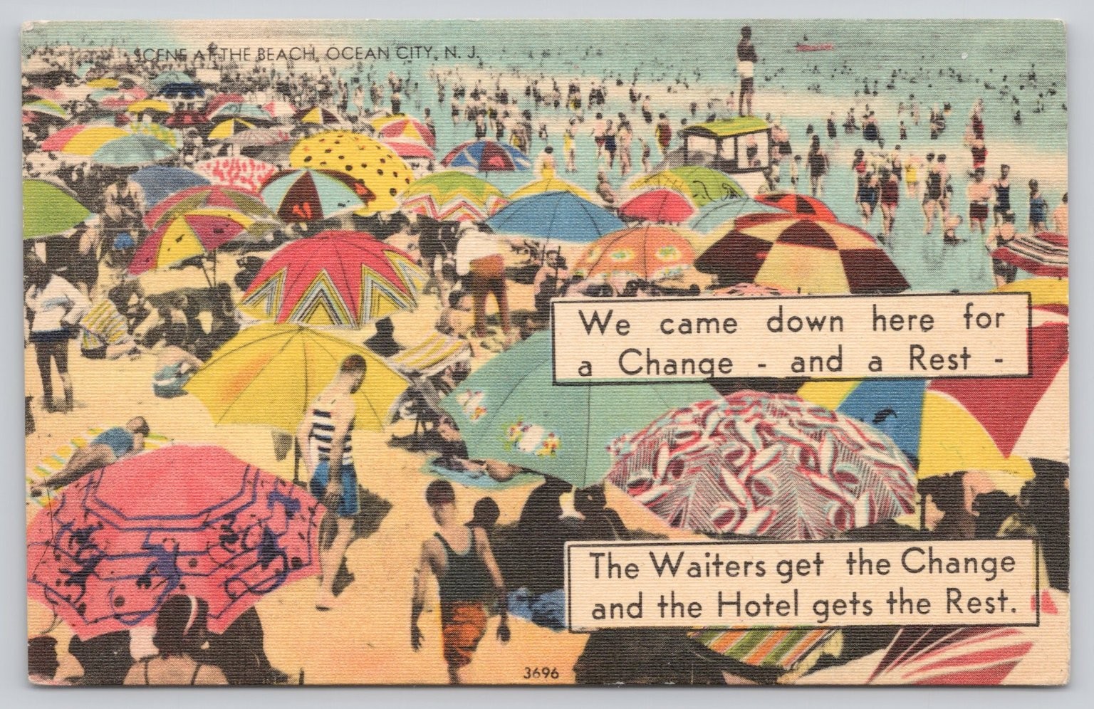 1948 Ocean City NJ Beach Linen Postcard Humorous Caption Vintage Jersey Shore 1948 Ocean City NJ Beach Linen Postcard Humorous Caption Vintage Jersey Shore